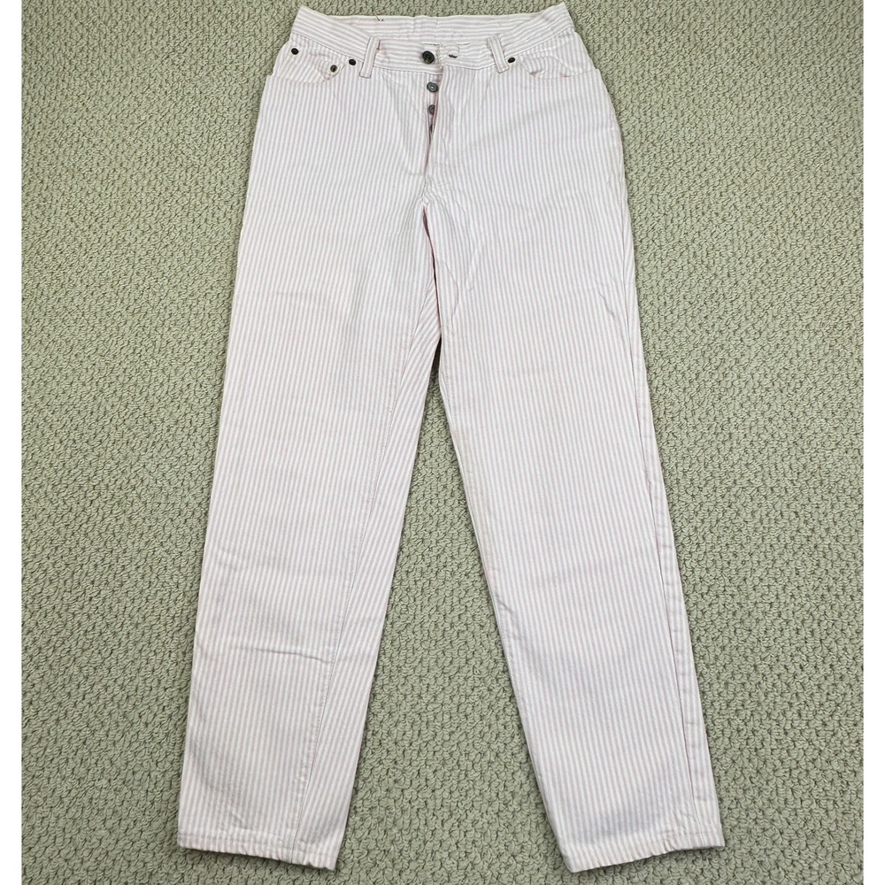 Vtg Levis 501 Jeans Fits Womens 28x29 (13) Pink Hickory Stripe USA Made 80s